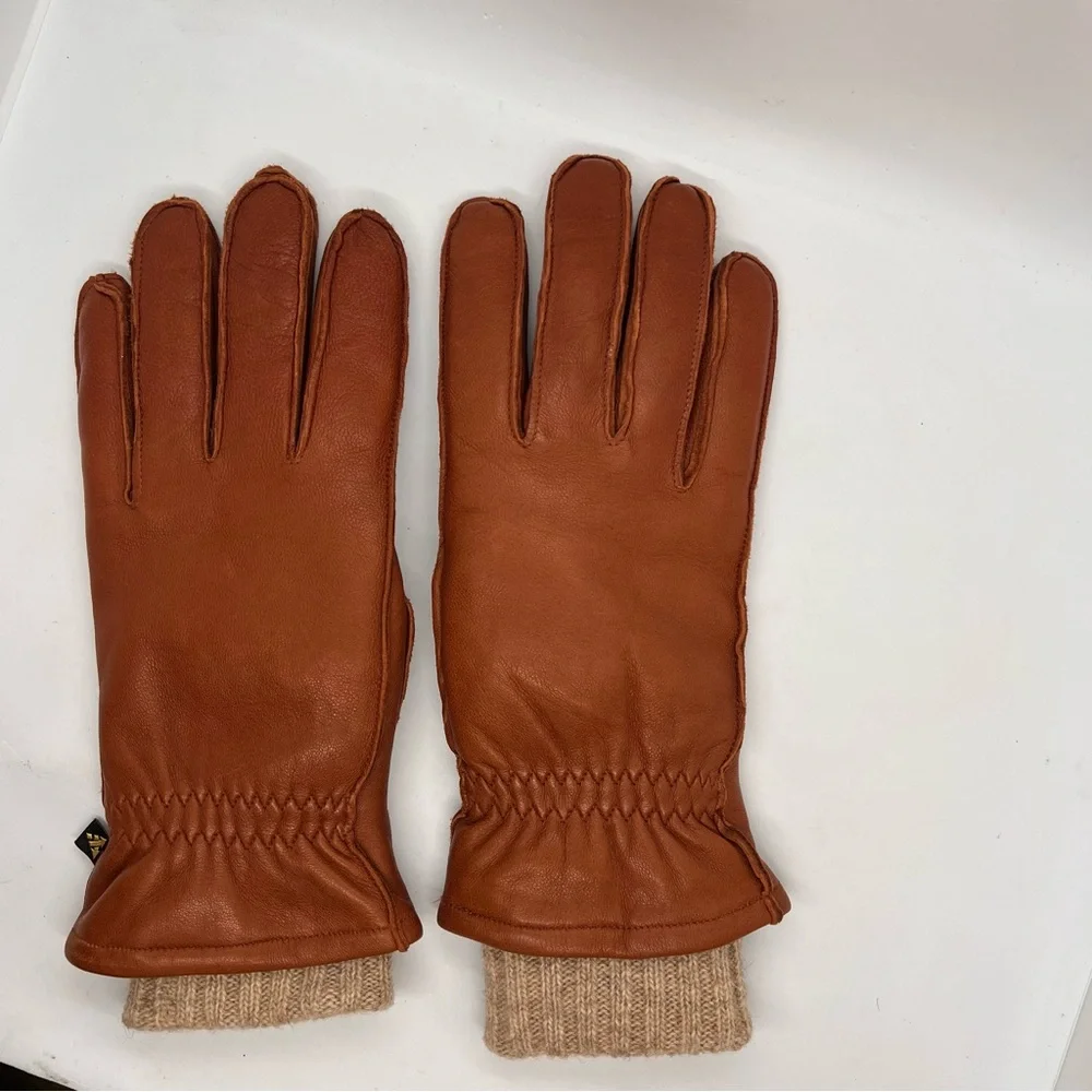 Auclair Leather Gloves M Medium Brown Wool Lined Winter Warm
